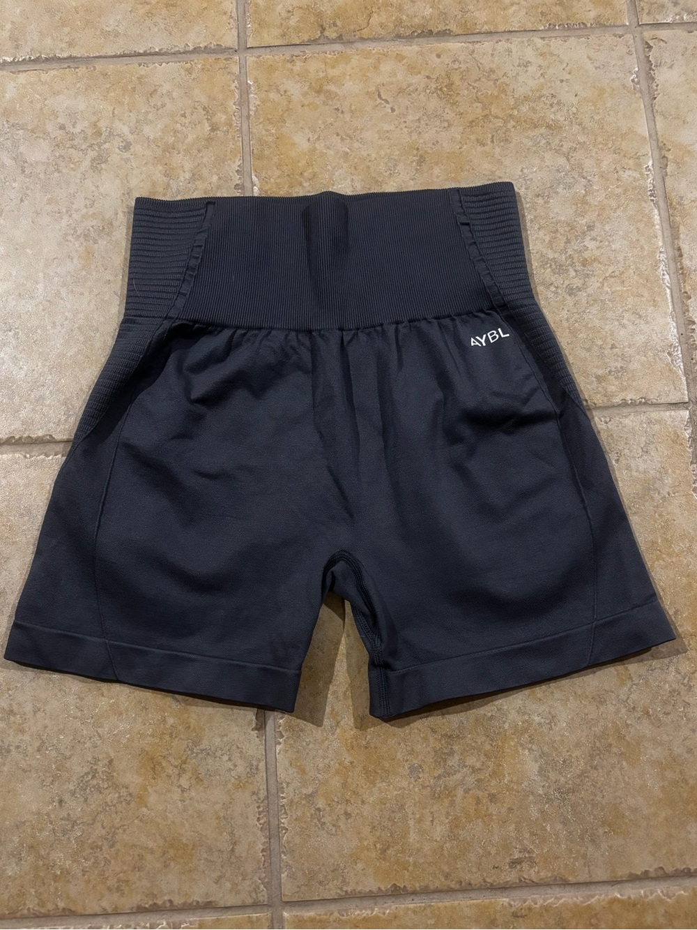 AYBL Black High-Rise Athletic Shorts with Ribbed Waistband